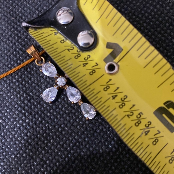 Vintage brass choker with bass rhinestone cross - Picture 6 of 9